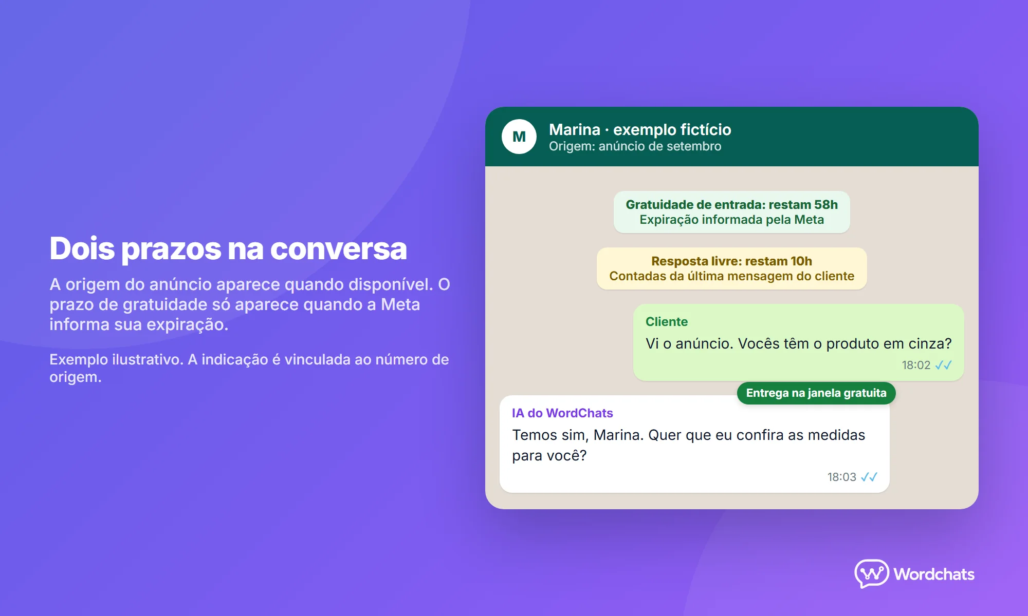 Exemplo ilustrativo com origem do anúncio e dois prazos distintos, de atendimento e de gratuidade